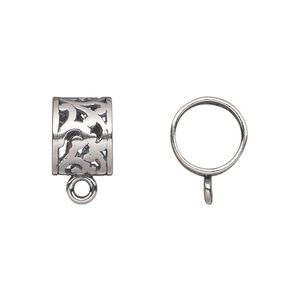 Bead, JBB Findings, antiqued sterling silver, 11x9mm filigree round tube with loop. Sold individually.