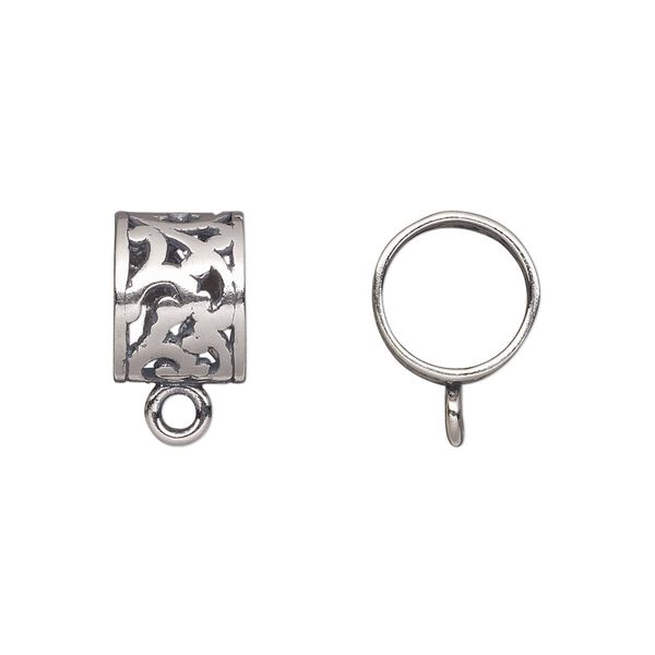 Bead, JBB Findings, antiqued sterling silver, 11x9mm filigree round tube with loop. Sold individually. image number 0