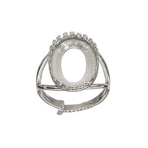 Ring, JBB Findings, antiqued sterling silver, 19mm wide with decorative trim and 18x13mm oval bezel setting, adjustable from size 6-8. Sold individually.