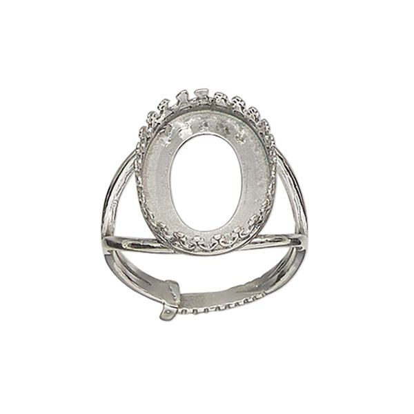 Ring, JBB Findings, antiqued sterling silver, 19mm wide with decorative trim and 18x13mm oval bezel setting, adjustable from size 6-8. Sold individually. image number 0