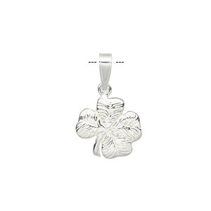Pendant, sterling silver, 13mm single-sided 4-leaf clover. Sold individually.