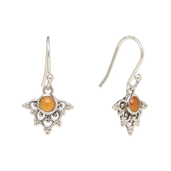 Earring, Create Compliments®, antiqued sterling silver and carnelian (dyed/heated), fishhook, 24.5mm with 13x11mm single-sided beaded fancy arrowhead, 21 gauge. Sold per pair. image number 0