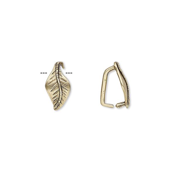 Bail, ice-pick, antiqued brass, 12.5x6.5mm leaf, 8mm grip length. Sold per pkg of 2. image number 0