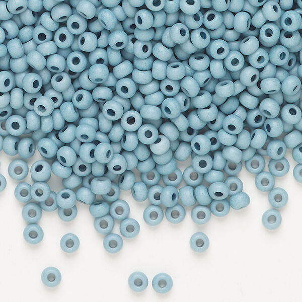 Seed bead, Preciosa Ornela Czech glass, 1pkg50g, 2.8-3.2mm rocaille, opaque matte terra dyed ocean mist chalkwhite (06432) image number 0