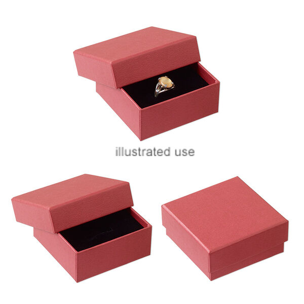 Box, necklace / earring / ring, paper and flocked velveteen, red and black, 3-1/4 x 3-1/4 x 1-3/8 inch textured square with padded foam insert. Sold per pkg of 6. image number 0