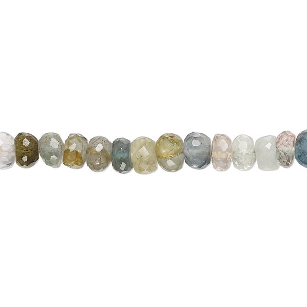 Bead, multi-beryl (heated), 4x2mm-5x4mm hand-cut faceted rondelle with 0.4-1mm hole, B- grade, Mohs hardness 7-1/2 to 8. Sold per 9-inch strand, approximately 100 beads. image number 0