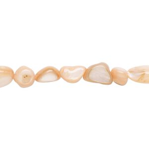 Bead, mother-of-pearl shell (dyed), soft pink, small to large pebble, Mohs hardness 3-1/2. Sold per 30-inch strand.