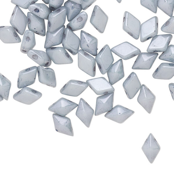 Bead, DiamonDuo™, Czech pressed glass, opaque alabaster luminous blue chalk, 8x5mm faceted diamond with flat back and (2) 0.7-0.8mm holes. Sold per 10-gram pkg, approximately 70 beads. image number 0