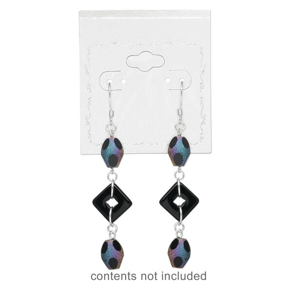 Earring card, PVC plastic and paper, opaque sand and silver, 2x2 inch square with scroll design. Sold per pkg of 100. image number 1