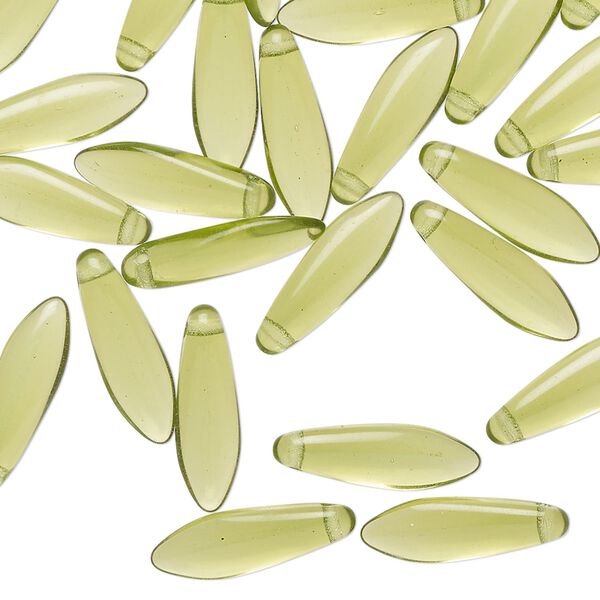 Bead 1pkg50 Czech pressed glass, transparent olivine, 15.5x5mm top-drilled dagger. image number 0