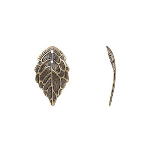 Charm, antique brass-plated brass, 17.5x10mm single-sided curved leaf with hole. Sold per pkg of 20.