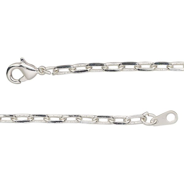 Chain 1pkg1 silver-plated paperclip, 3mm / lobster claw clasp, brass 16 inch image number 0