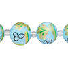Bead, glass 1pkg8, multicolored, 14mm round with hand-painted flower and leaf. image number 0