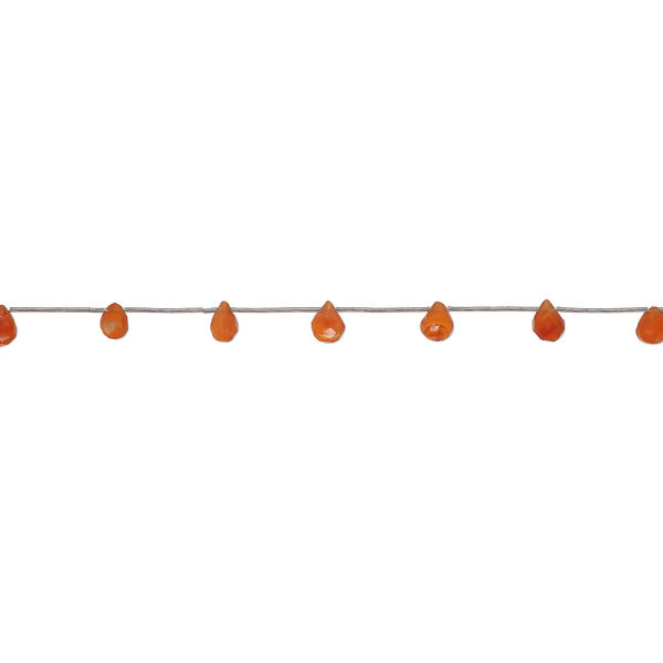 Carnelian 1pkg7, hand-cut top-drilled faceted puffed teardrop bead, 8x6mm-12x9mm light to medium image number 1
