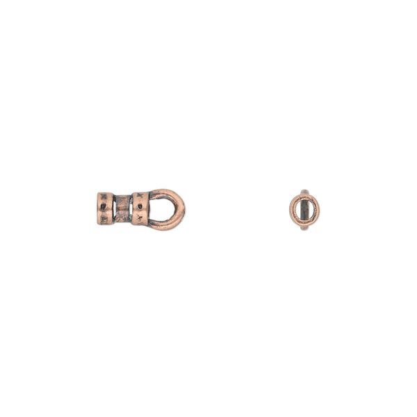 Crimp end, JBB Findings, antique copper-plated pewter (tin-based alloy), 5x3mm tube with loop, 1.7mm inside diameter. Sold per pkg of 4. image number 0