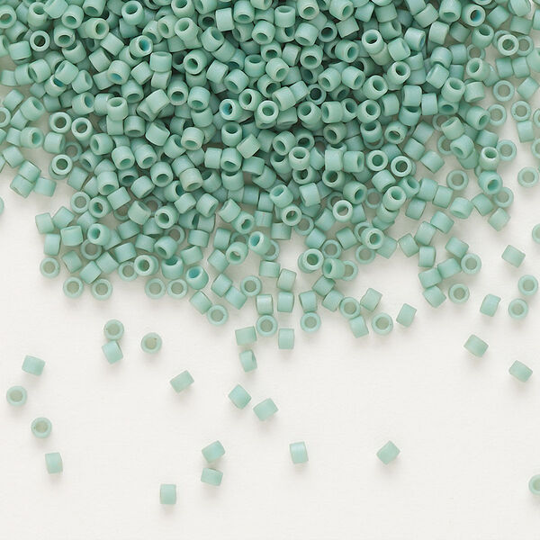 Seed bead, Delica®, glass, pkg/7.5g, #11 round, opaque matte glazed luster seafoam (DB-0374). image number 0