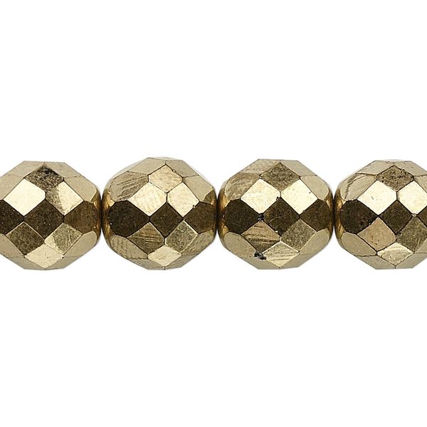 Bead, Czech fire-polished glass, pkg/15-1/2 to 16 inches, 12mm faceted round, opaque light bronze, (23980-90215). image number 0