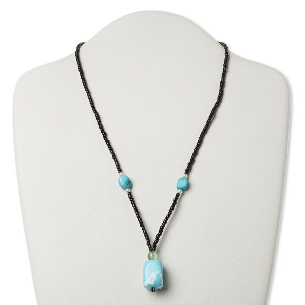Necklace, howlite / Malaysia "jade" (natural / dyed / stabilized) / glass / silver- or antiqued gold-finished "pewter" (zinc-based alloy), multicolored, large tumbled nugget, 17 inches with lobster claw clasp. Sold individually. image number 0
