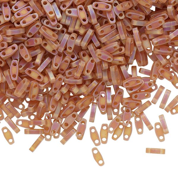 Seed bead, TILA®, glass, pkg/250g, 5x1.2mm quarter tila rectangle, translucent rainbow matte dark topaz, (QTL-134FR). image number 0