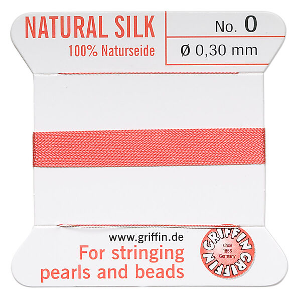 Thread, Griffin, silk, coral, size #0. Sold per 2-meter card (approximately 78 inches). image number 0