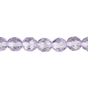 Bead, Czech fire-polished dipped décor glass, lilac, 8mm faceted round. Sold per 15-1/2" to 16" strand, approximately 50 beads.