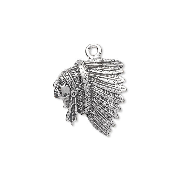 Charm, antiqued sterling silver, 20x17mm Chief head. Sold individually. image number 0
