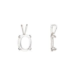 Drop, Cab-Tite™, sterling silver, 10x8mm 4-prong oval setting. Sold individually.