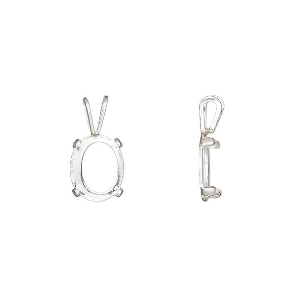 Drop, Cab-Tite™, sterling silver, 10x8mm 4-prong oval setting. Sold individually. image number 0