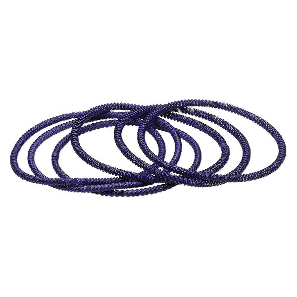 Bracelet, stretch, painted steel, purple, 3mm twisted coil, 7 inches. Sold per pkg of 6. image number 0