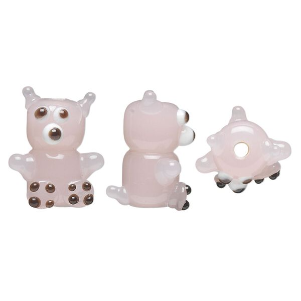Bead, lampworked glass, opaque pink, 20x14mm bear. Sold per pkg of 4. image number 0