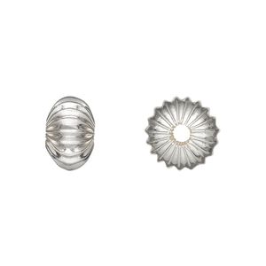 Bead, silver-plated brass, 12x8mm corrugated rondelle. Sold per pkg of 8.