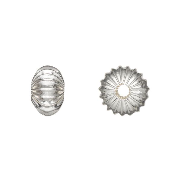 Bead, silver-plated brass, 12x8mm corrugated rondelle. Sold per pkg of 8. image number 0
