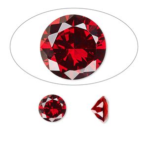 Gem, cubic zirconia, garnet red, 8mm faceted round, Mohs hardness 8-1/2. Sold individually.