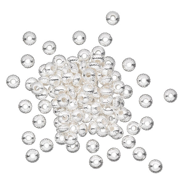 Bead, silver-plated brass, 5x3mm corrugated saucer. Sold per pkg of 100. image number 0