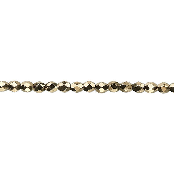 Bead, Czech fire-polished glass, opaque light bronze, 3mm faceted round. Sold per 15-1/2" to 16" strand, approximately 130 beads. image number 0