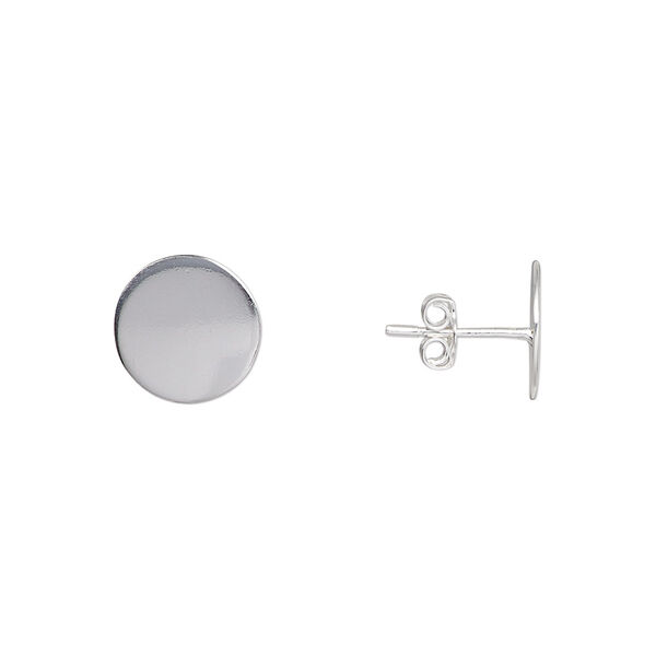 Earstud, sterling silver-filled, 10mm round flat pad. Sold per pair. image number 0