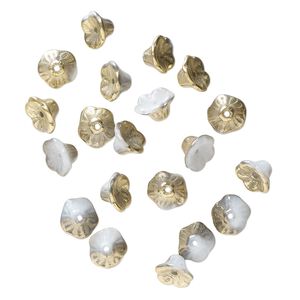 Bead, Preciosa, Czech pressed glass, opaque alabaster half-coated bronze gold, 7x4.5mm flower. Sold per pkg of 20.