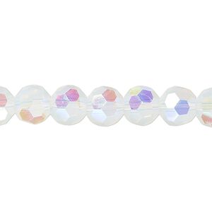 Bead 1pk 32 facets clear translucent frosted AB, Celestial Crystal® 8mm round 15.5-16 inch