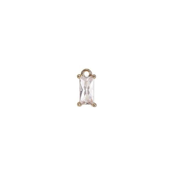 Drop, glass and gold-finished brass, clear, 7.5x4mm faceted rectangle. Sold per pkg of 10. image number 0