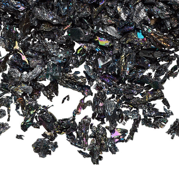Inlay chip, black "tourmaline" (silicon carbide) (man-made), rainbow finish, mini undrilled chip, Mohs hardness 9 to 9-1/2. Sold per 2-ounce pkg. image number 0