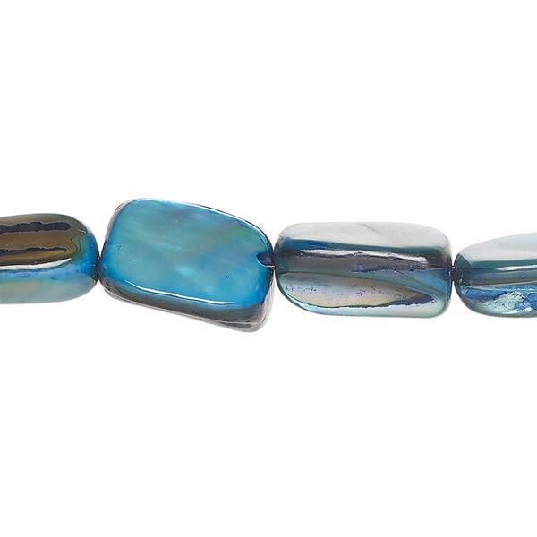 Mother-of-pearl shell 1pkg1, stick bead 14 inch blue 13x8mm-15x11mm image number 0