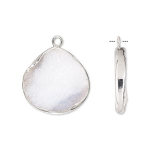 Drop, white druzy agate (natural) and sterling silver, 20x20mm single-sided teardrop. Sold per pkg of 2.
