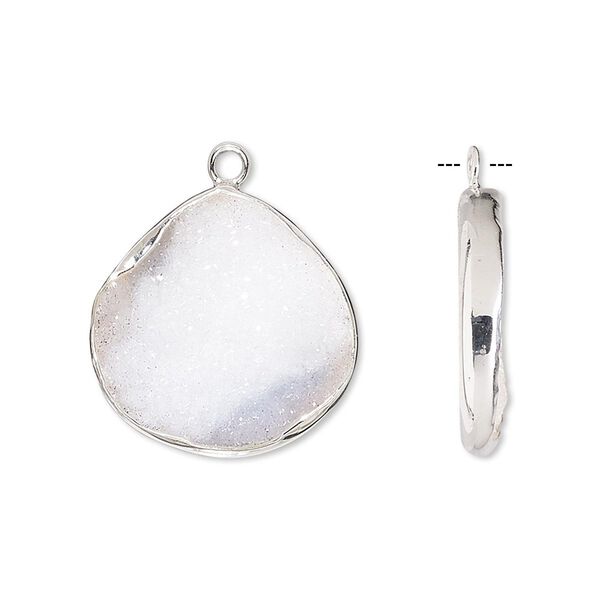 Drop, white druzy agate (natural) and sterling silver, 20x20mm single-sided teardrop. Sold per pkg of 2. image number 0
