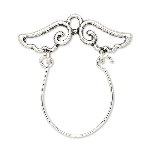 Focal, antique silver-finished "pewter" (zinc-based alloy) and steel, 33x33mm single-sided charm holder with 33x9mm open wings. Sold per pkg of 2. image number 0