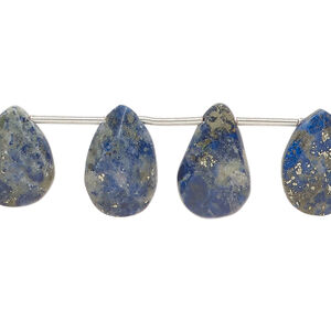 Lapis lazuli 1pkg15, hand-cut top-drilled faceted puffed teardrop bead natural, 13x10mm-19x12mm
