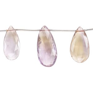 Ametrine 1pkg5, hand-cut top-drilled faceted puffed teardrop bead graduated 14x7mm-20x9mm