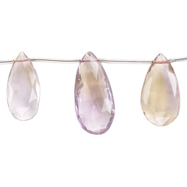 Ametrine 1pkg5, hand-cut top-drilled faceted puffed teardrop bead graduated 14x7mm-20x9mm image number 0
