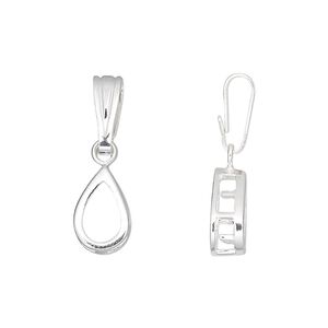 Pendant, sterling silver, 24x8mm pear, 9x6mm pear setting. Sold individually.