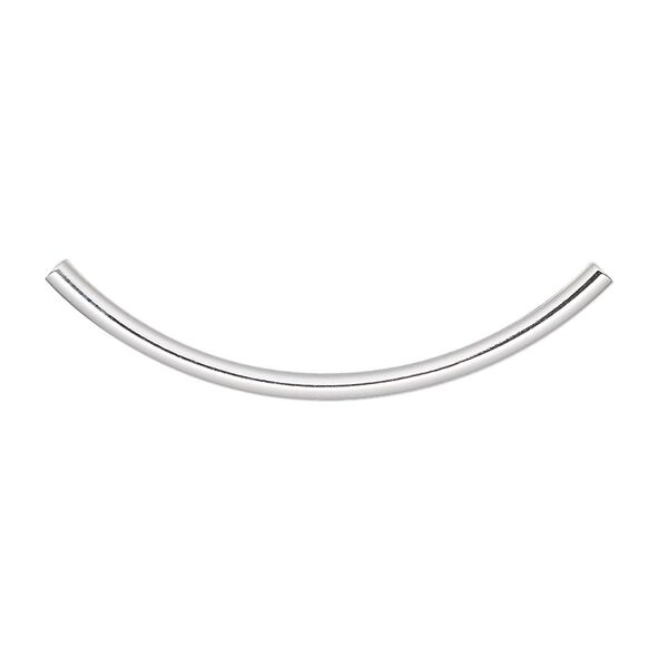 Bead, silver-plated brass, 38x2mm curved tube. Sold per pkg of 100. image number 0