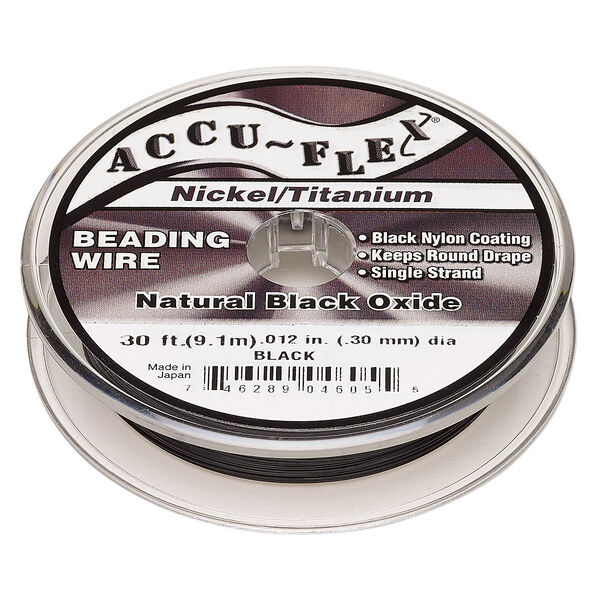 Beading wire, Accu-Flex®, nylon / nickel / titanium, black, 1 strand, 0.012-inch diameter. Sold per 30-foot spool. image number 0